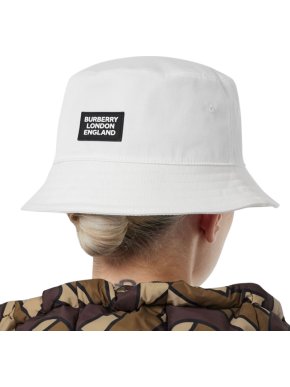 Burberry White Logo Appliqué Cotton Bucket Hat