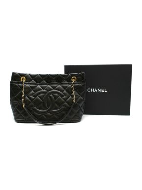Chanel Black Quilted Caviar Leather Timeless Shopper Tote
