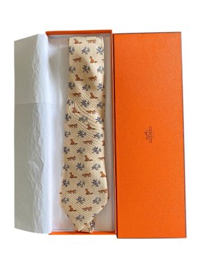 Hermes Jean de la Fontaine Printed Silk Tie