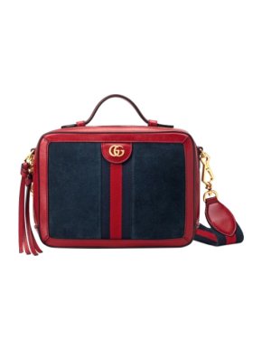 Gucci Navy Suede & Red Leather Small Ophidia Shoulder Bag