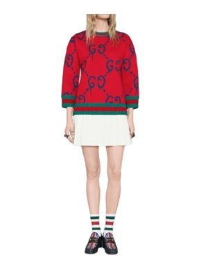 Gucci Red Ghost Print Jumper with Web Stripe Trim