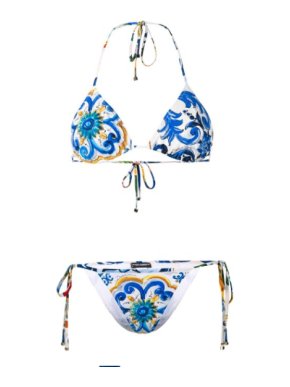 Dolce & Gabbana Majolica Print Triangle Bikini