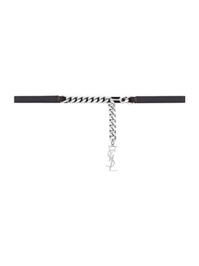 Saint Laurent Monogram Tassel Chain Belt In Black Leather
