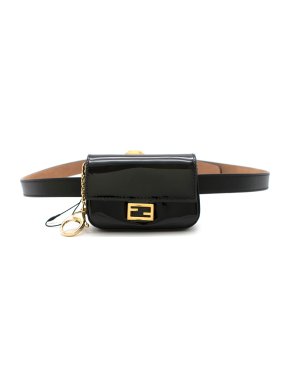 Fendi Black Patent Nano Baguette Charm & F is Fendi Belt