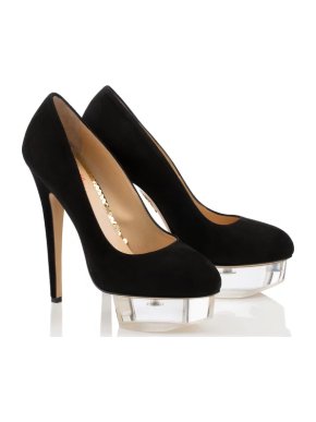 Charlotte Olympia Black Suede Lucite Platform Pumps