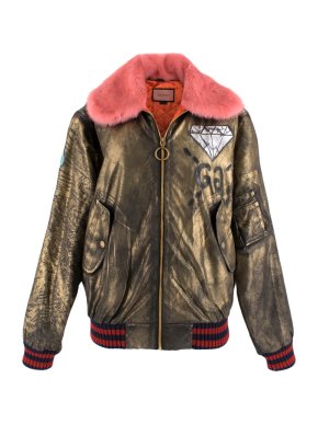 Gucci Ghost Hand Painted Bomber with Pink Mink Fur Collar