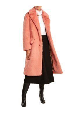Burberry Pink Faux Fur Single Breasted Coat