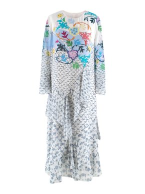 Peter Pilotto Floral Printed Silk Asymmetric Tiered Dress