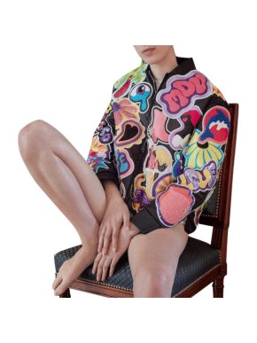 Marco De Vincenzo x 24 Sevres black pop art bomber jacket