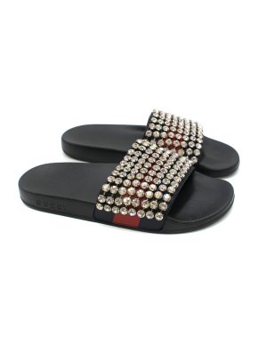 Gucci Crystal-embellished Web Stripe Slides