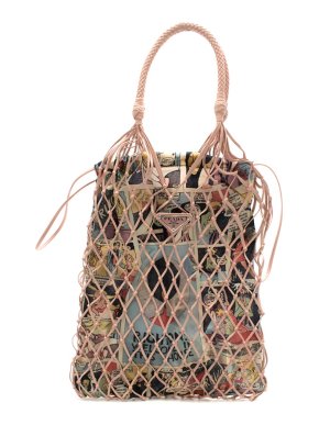 Prada Faux leather mesh and nylon bucket bag with Comic Print Slip Bag