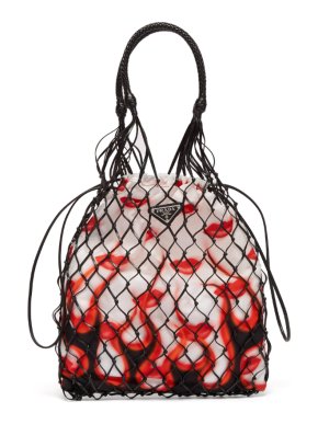 Prada Red Netted Faux Leather Lipstick-print Bag