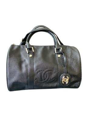 Chanel black caviar leather VIP gift shoulder strap duffle bag