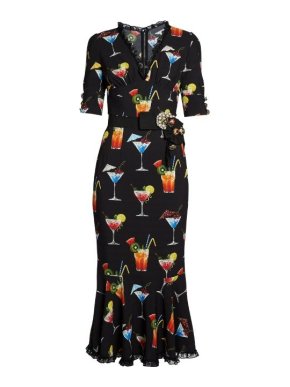 Dolce & Gabbana Embellished Cocktail Print Crepe De Chine Dress
