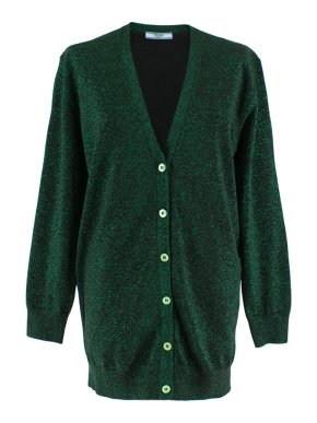 Prada emerald green lurex longline cardigan