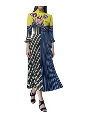 Mary Katrantzou Carni Tulip Pleated Maxi Dress