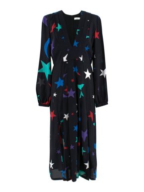 Rixo Silk Star Print Midi Dress