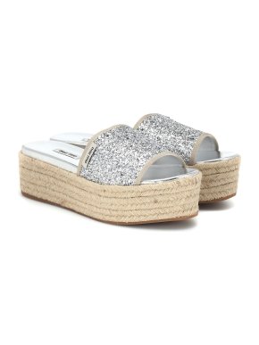 Miu Miu silver glitter platform wedge sandals