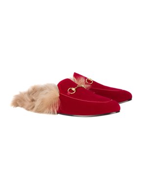 Gucci Red Princetown Velvet Fur Lined Mules