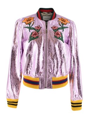 Gucci Metallic Pink Embroidered Bomber Jacket