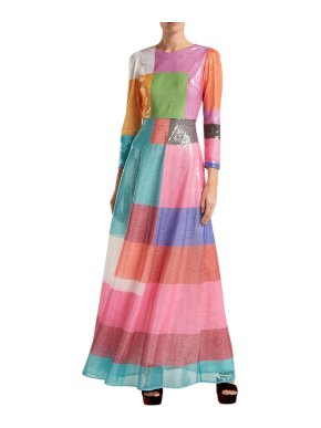 Mary Katrantzou Rosalba Sequinned Colour Block Maxi Dress