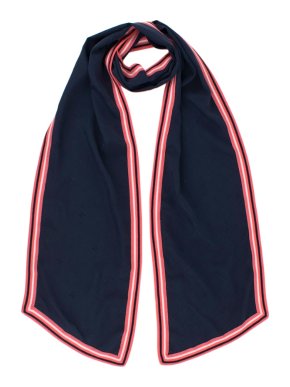 Chanel Silk & Wool Navy Scarf with Neon Trim