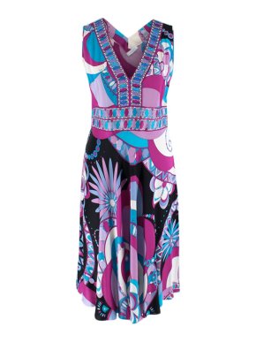 Emilio Pucci Purple & Blue Printed Sleeveless Embellished Dress