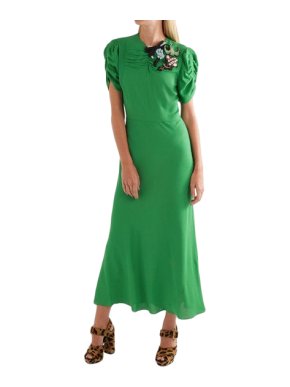 Miu Miu Green Embellished Crepe Midi Dress