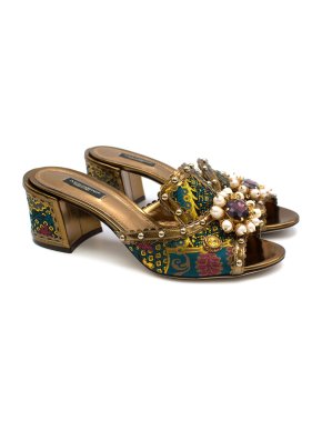 Dolce & Gabbana Brocade Crystal Embellished Mules