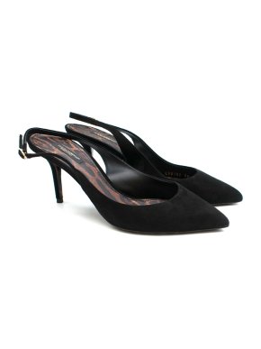 Dolce & Gabbana Black Suede Kitten Heel Slingback Sandals