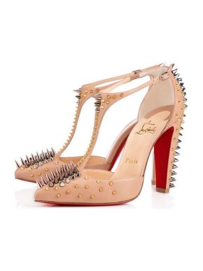 Christian Louboutin Nude Goldostrap 100 T Strap Spike Pumps