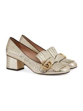 Gucci Pale Gold 55mm Marmont Fringe Pumps