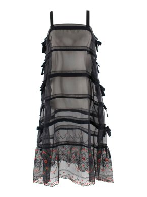 Tricot Comme Des Garcons Embroidered Tiered Tulle Sheer Dress