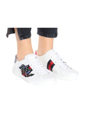 Gucci Crystal Snake Embroidered Ace Sneakers
