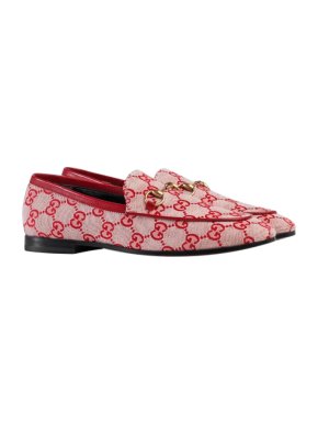 Gucci Red Monogram Jordaan Loafers