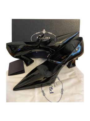 Prada Black Patent Leather Sculpted Mary-Jane Pumps