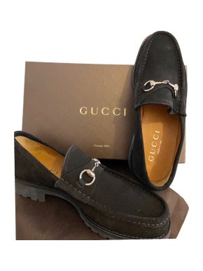 Gucci Black Suede Horsebit Loafers
