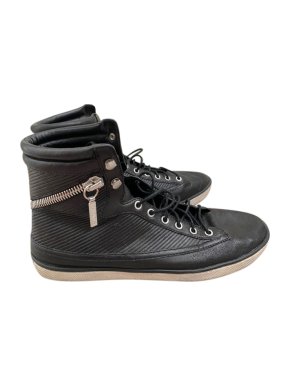 Balmain Black Zip Detailed Leather High Tops