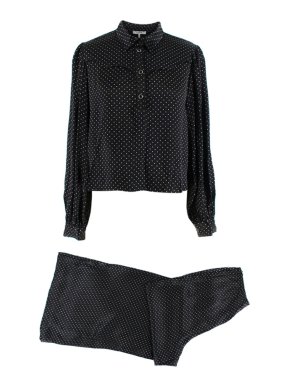 Ganni Black Micro Polka Dot Satin Wide Leg Pants & Blouse