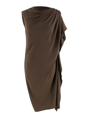 Lanvin Brown Ruched Asymmetric Dress