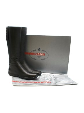 Prada Sport Black Leather Flat Knee Boots