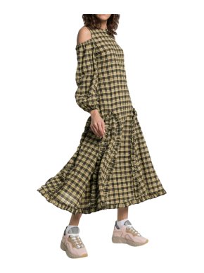 Ganni Khaki Charron Cold-Shoulder Maxi Dress