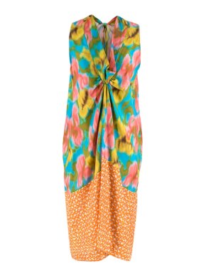 Dries Van Noten Printed Silk Knot Front Dress