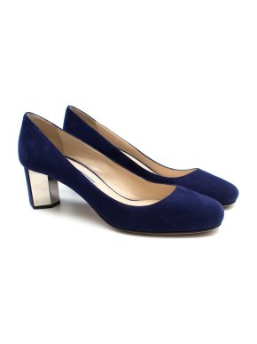 Prada Blue Suede Geometric Block Heel Pumps