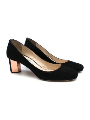 Prada Black Suede Geometric Block Heel Pumps