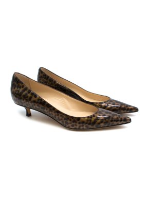 Jimmy Choo Patent Leopard Print Kitten Heel Pumps