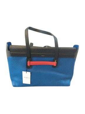 Furla Blue & Black Grained Leather Tote Bag