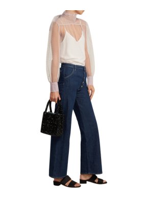 Alexa Chung Purple Tie Neck Tulle Dotted Blouse