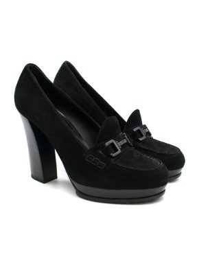 Tod's Black Platform Heeled Loafers