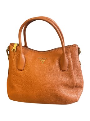 Prada Orange Grained Leather Tote Bag